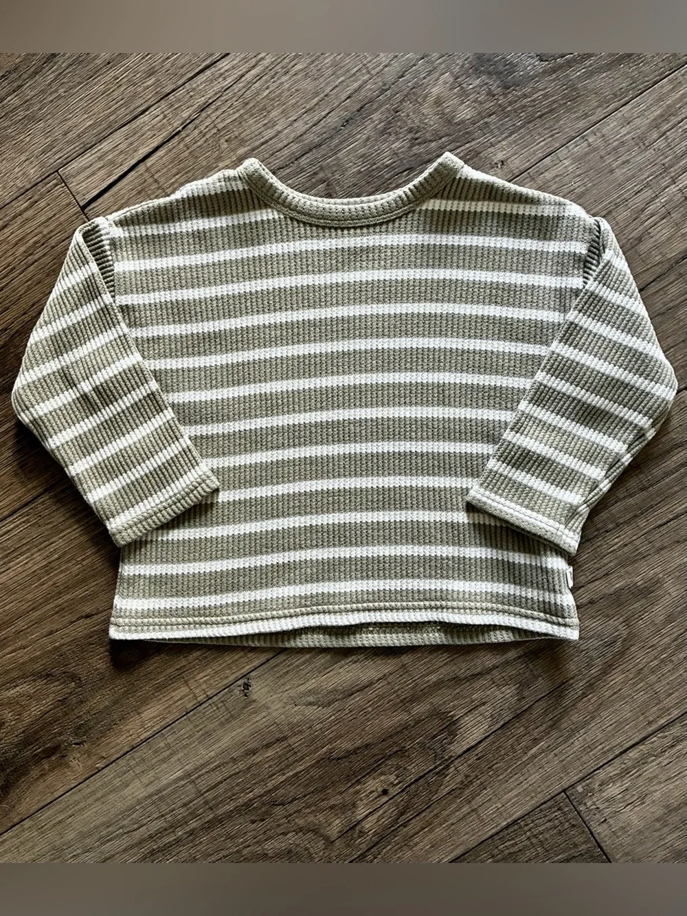 Striped Waffle Long Sleeve Tee - Olive & White